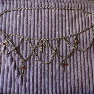 Silver Chain Belt w/ Gothic Cross Charms